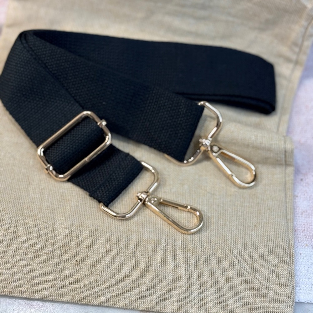Black Adjustable Guitar Strap with Gold Hardware